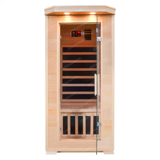 Sala de sauna de infrarrojos para 1 persona con cicuta de madera interior casera